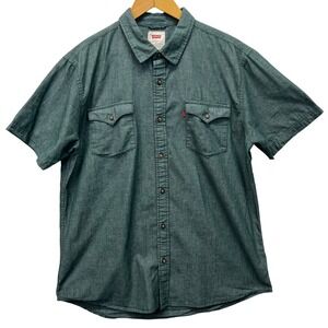 Levi's Western Button Down Shirt Mens XL Chambray Green Short Sleeve Cotton